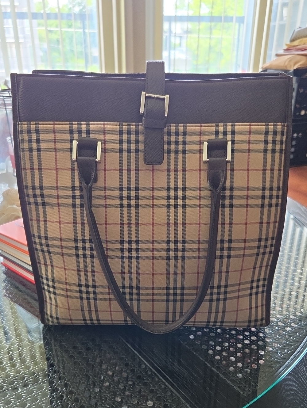 Burberry Vintage Plaid Tote in Beige and Dark Brown